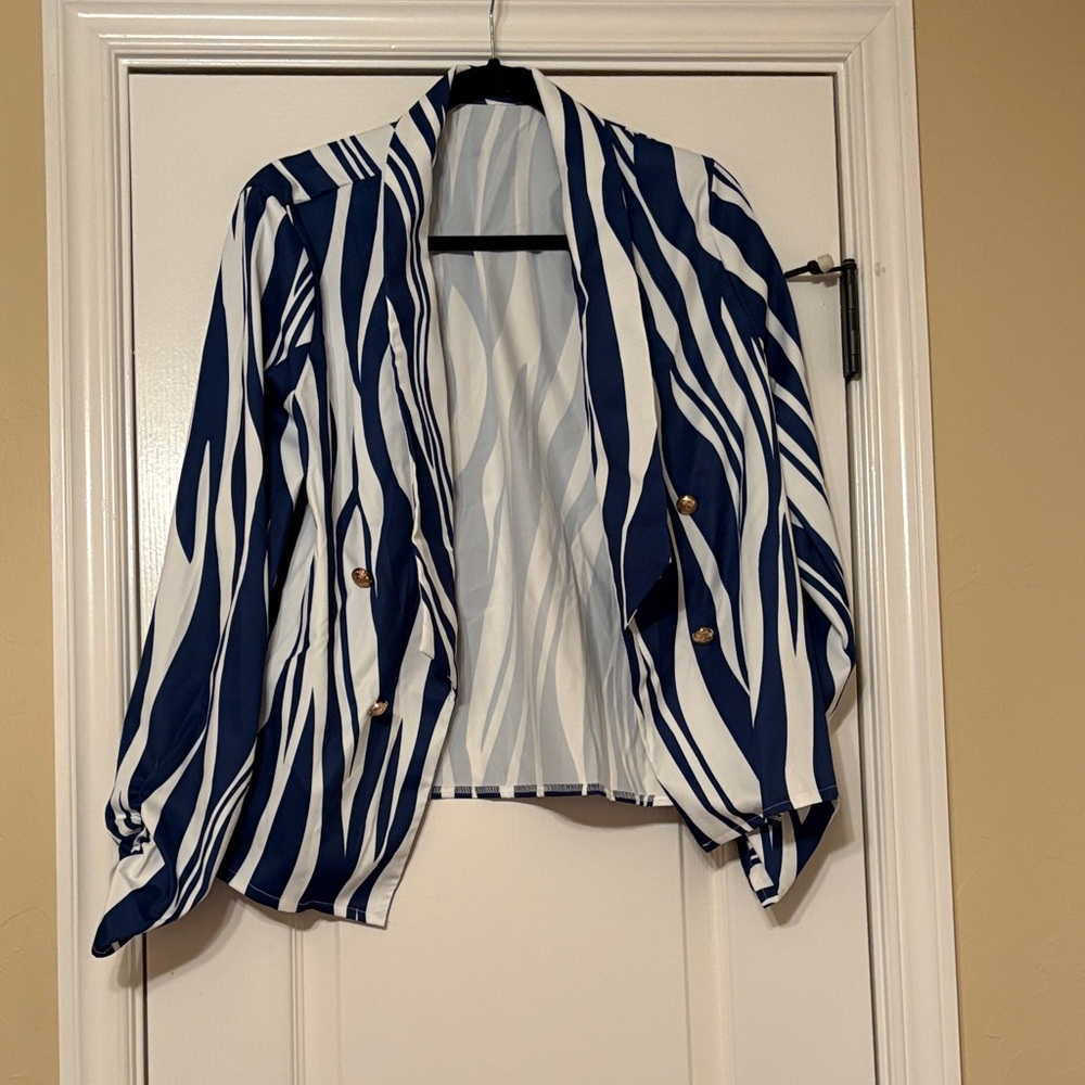 Navy and White Striped Women's Jacket